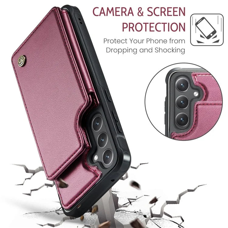 CASEME C22 Series for Samsung Galaxy S23 FE Case Litchi Texture RFID Blocking Kickstand Cover