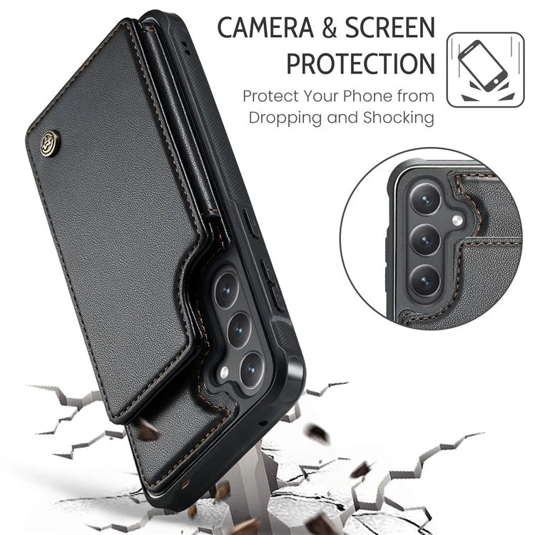 CASEME C22 Series for Samsung Galaxy S23 FE Case Litchi Texture RFID Blocking Kickstand Cover