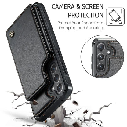 CASEME C22 Series for Samsung Galaxy S23 FE Case Litchi Texture RFID Blocking Kickstand Cover