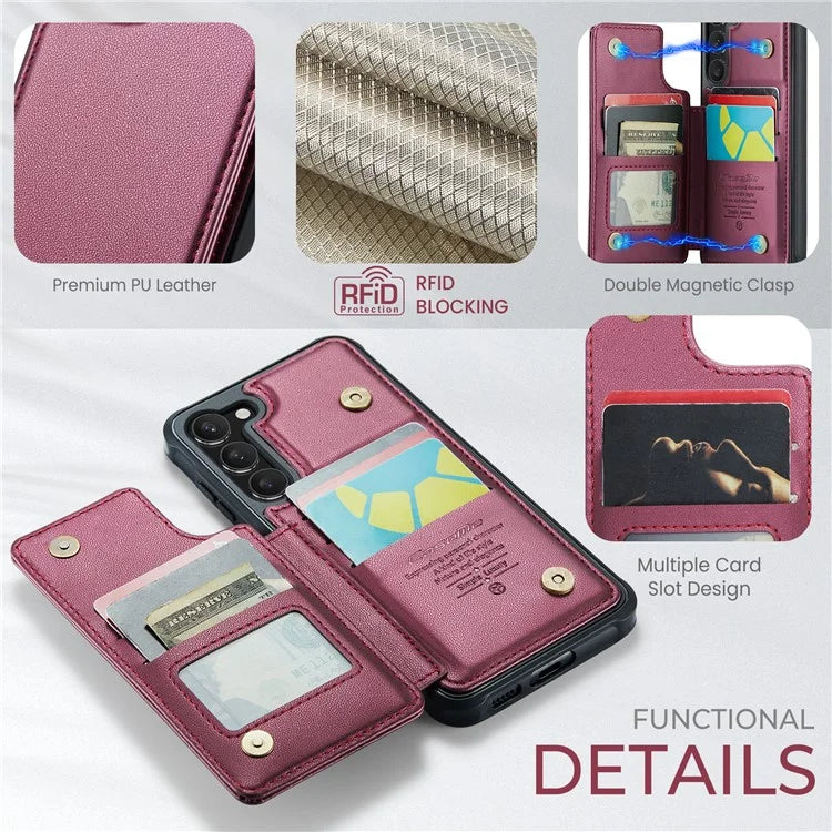 CASEME C22 Series for Samsung Galaxy S23+ Case Litchi Texture Kickstand RFID Blocking Phone Protector
