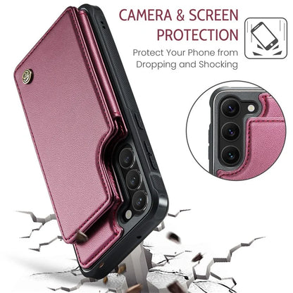CASEME C22 Series for Samsung Galaxy S23+ Case Litchi Texture Kickstand RFID Blocking Phone Protector