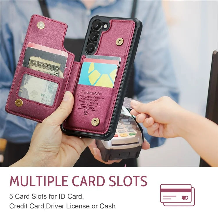 CASEME C22 Series for Samsung Galaxy S23+ Case Litchi Texture Kickstand RFID Blocking Phone Protector