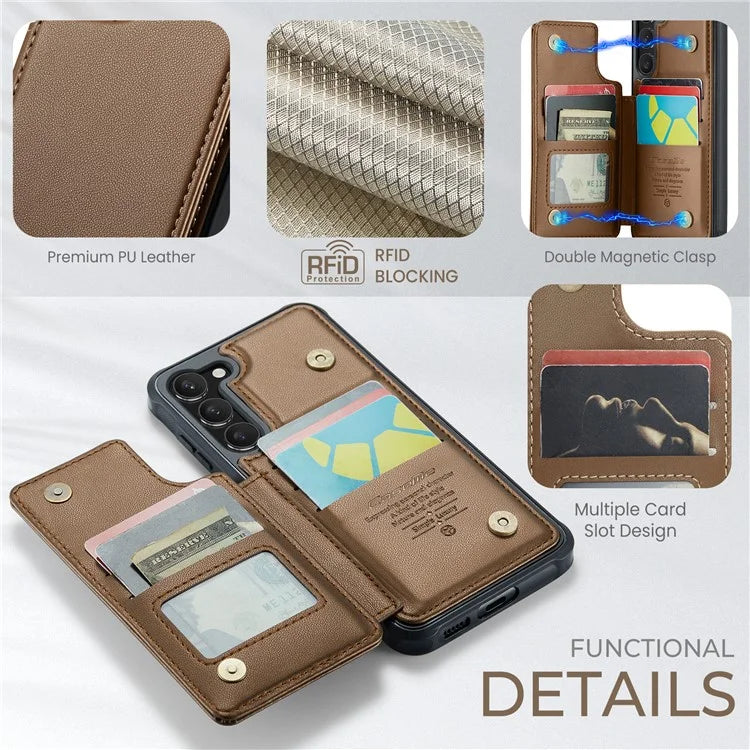 CASEME C22 Series for Samsung Galaxy S23+ Case Litchi Texture Kickstand RFID Blocking Phone Protector