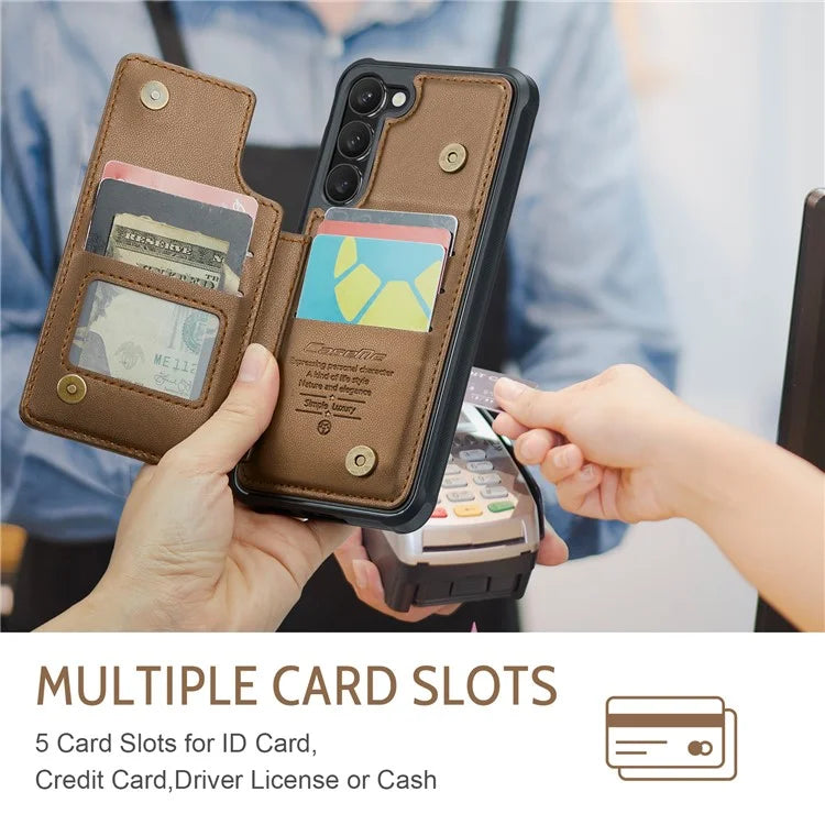 CASEME C22 Series for Samsung Galaxy S23+ Case Litchi Texture Kickstand RFID Blocking Phone Protector