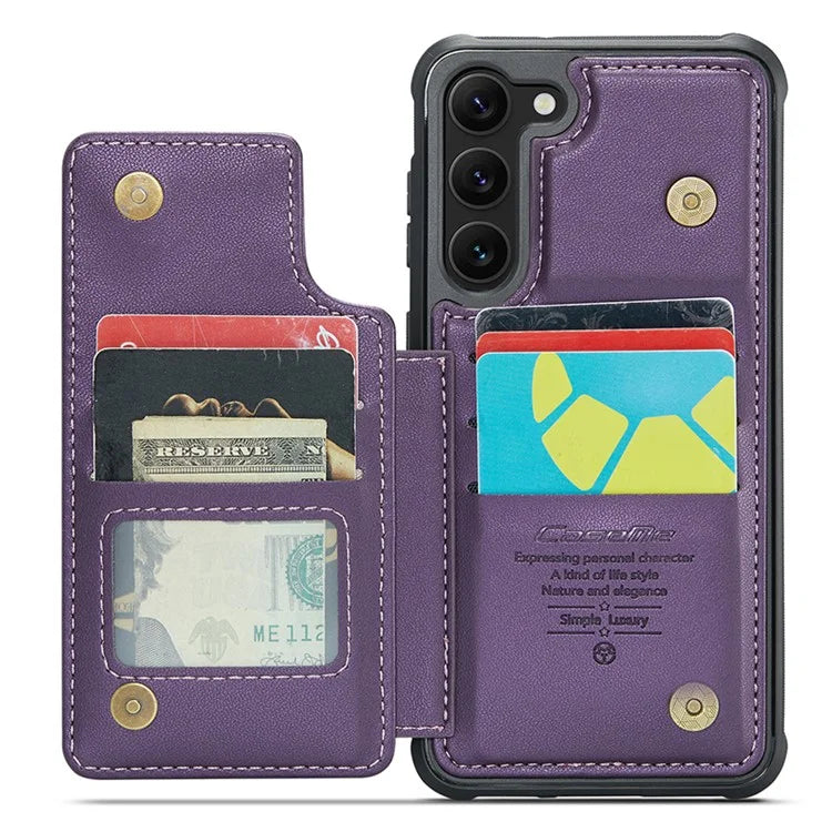 CASEME C22 Series for Samsung Galaxy S23+ Case Litchi Texture Kickstand RFID Blocking Phone Protector