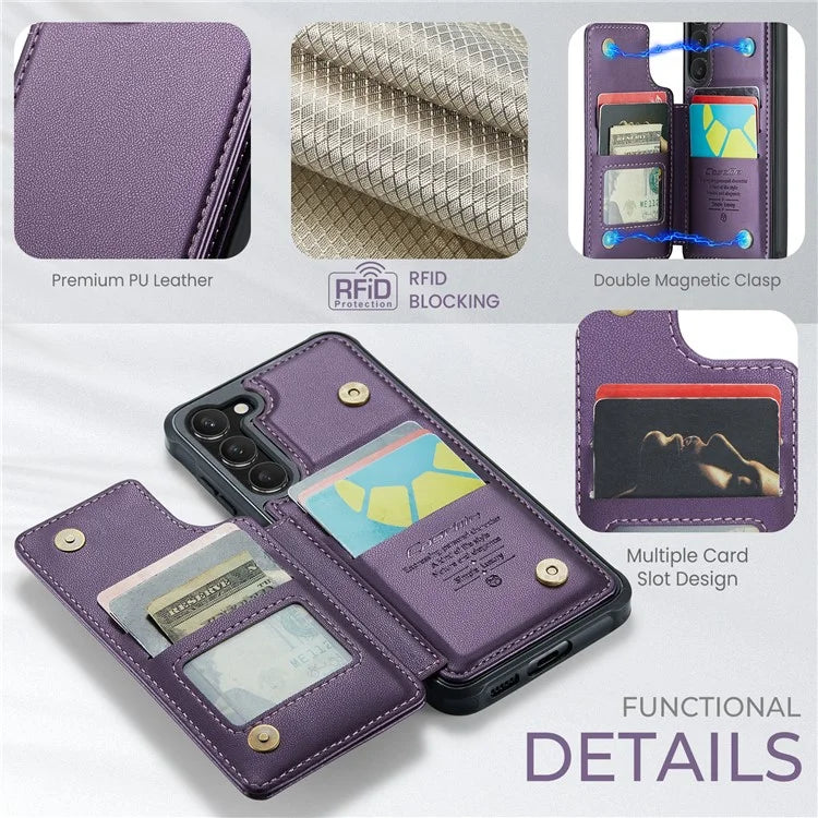 CASEME C22 Series for Samsung Galaxy S23+ Case Litchi Texture Kickstand RFID Blocking Phone Protector