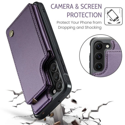 CASEME C22 Series for Samsung Galaxy S23+ Case Litchi Texture Kickstand RFID Blocking Phone Protector
