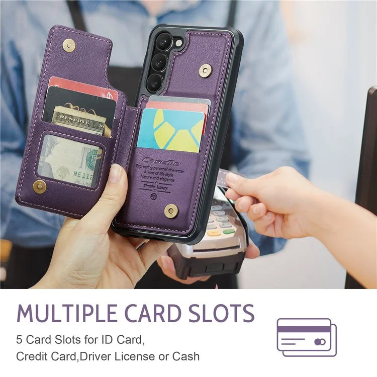 CASEME C22 Series for Samsung Galaxy S23+ Case Litchi Texture Kickstand RFID Blocking Phone Protector