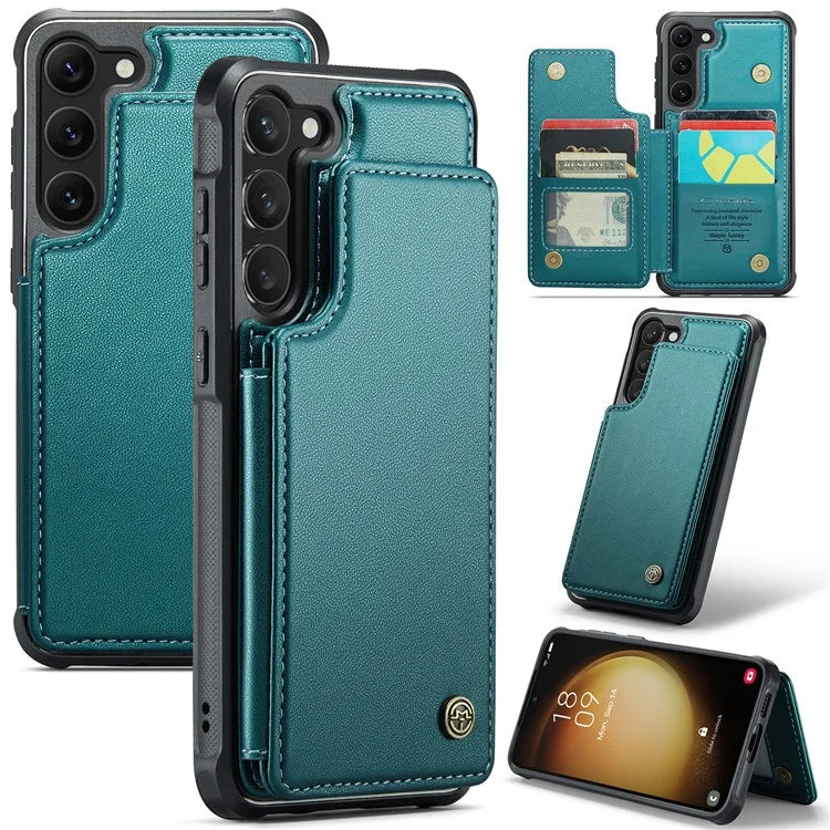 CASEME C22 Series for Samsung Galaxy S23+ Case Litchi Texture Kickstand RFID Blocking Phone Protector