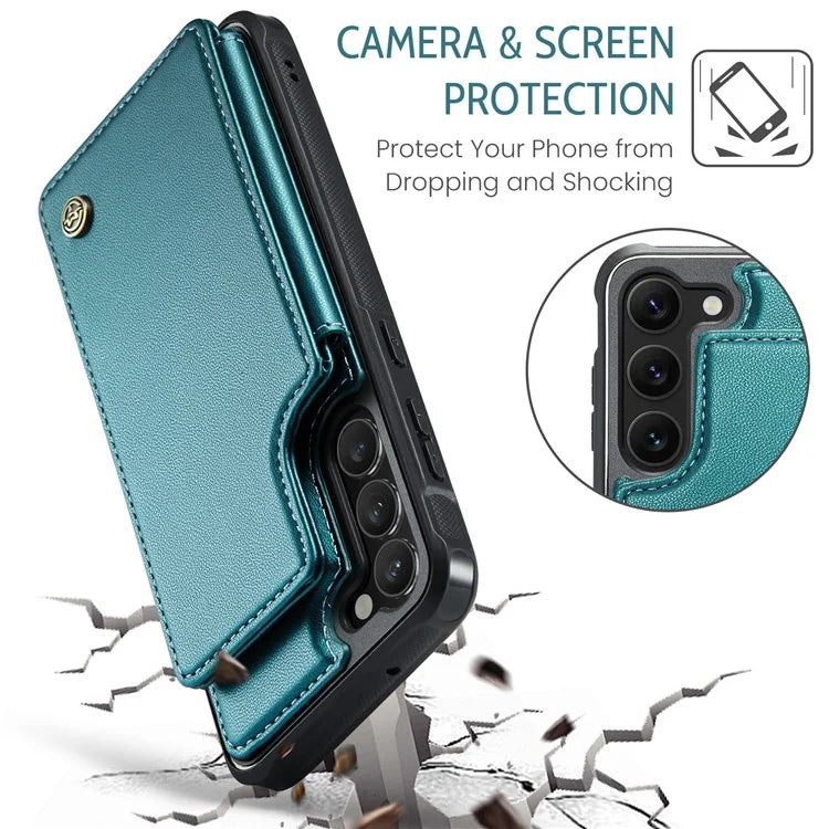 CASEME C22 Series for Samsung Galaxy S23+ Case Litchi Texture Kickstand RFID Blocking Phone Protector