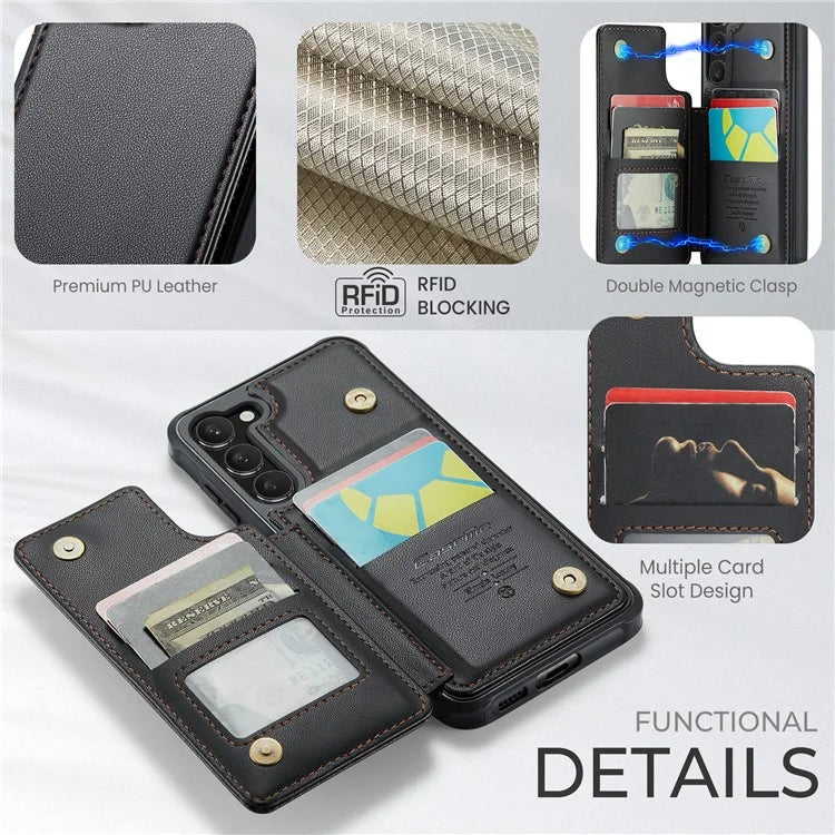 CASEME C22 Series for Samsung Galaxy S23+ Case Litchi Texture Kickstand RFID Blocking Phone Protector