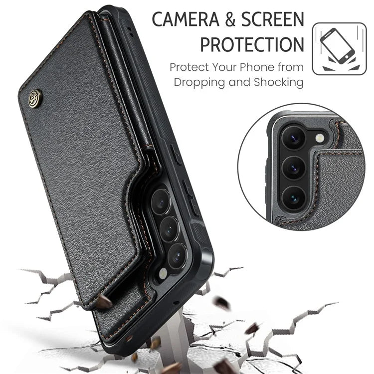 CASEME C22 Series for Samsung Galaxy S23+ Case Litchi Texture Kickstand RFID Blocking Phone Protector