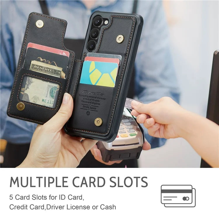 CASEME C22 Series for Samsung Galaxy S23+ Case Litchi Texture Kickstand RFID Blocking Phone Protector