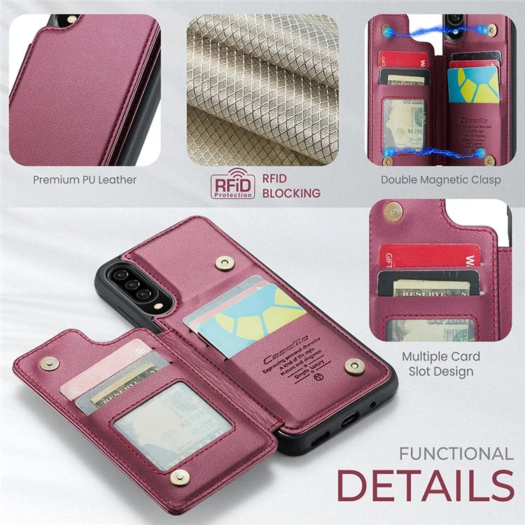 CASEME C22 Series for Samsung Galaxy A50 Case TPU+PU Leather Litchi Texture Kickstand Cover