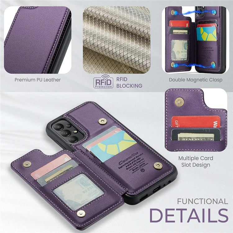 CASEME C22 Series for Samsung Galaxy A13 4G Case Glossy RFID Blocking Phone Shell with Card Holder
