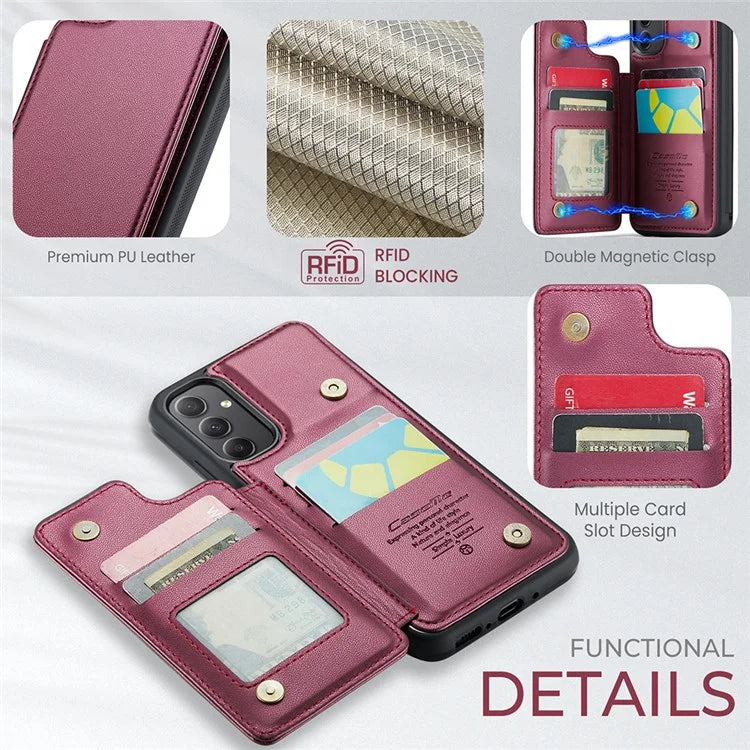 CASEME C22 Series For Samsung Galaxy A34 5G Case Glossy RFID Blocking Leather Phone Cover