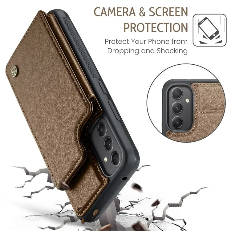 CASEME C22 Series For Samsung Galaxy A34 5G Case Glossy RFID Blocking Leather Phone Cover