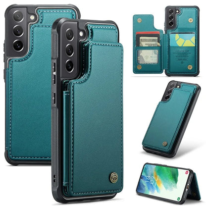 CASEME C22 Series for Samsung Galaxy S21 FE 5G Case RFID Blocking 4 Card Slots Phone Protective Cover