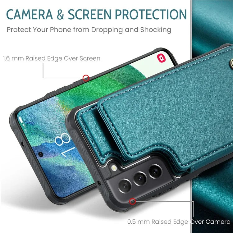 CASEME C22 Series for Samsung Galaxy S21 FE 5G Case RFID Blocking 4 Card Slots Phone Protective Cover