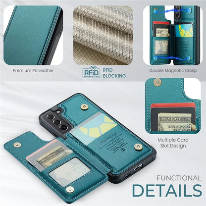 CASEME C22 Series for Samsung Galaxy S21 FE 5G Case RFID Blocking 4 Card Slots Phone Protective Cover