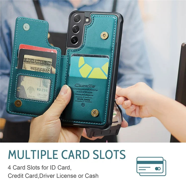 CASEME C22 Series for Samsung Galaxy S21 FE 5G Case RFID Blocking 4 Card Slots Phone Protective Cover