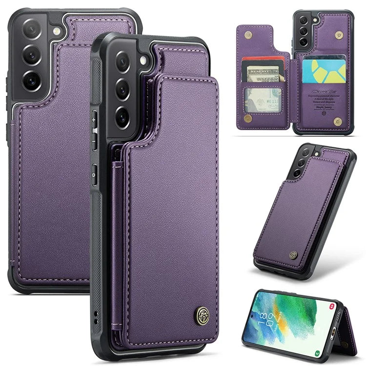 CASEME C22 Series for Samsung Galaxy S21 FE 5G Case RFID Blocking 4 Card Slots Phone Protective Cover