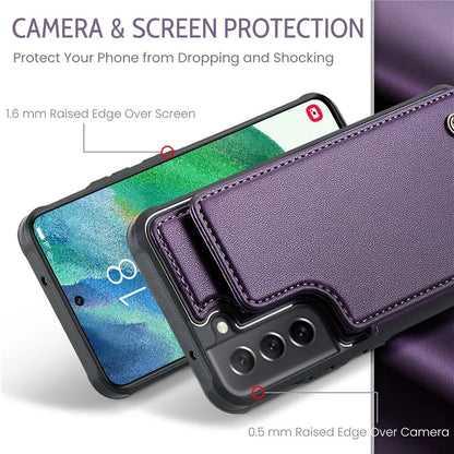 CASEME C22 Series for Samsung Galaxy S21 FE 5G Case RFID Blocking 4 Card Slots Phone Protective Cover