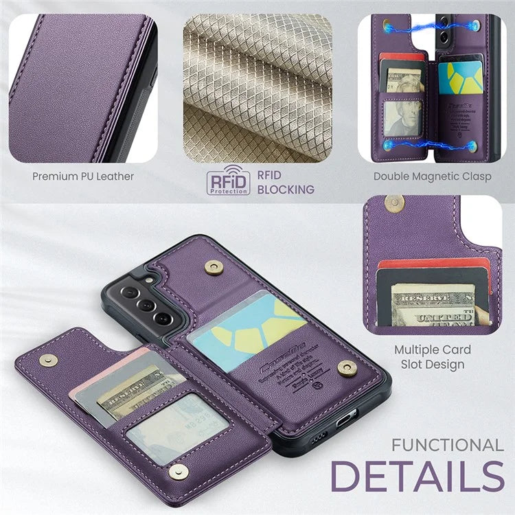 CASEME C22 Series for Samsung Galaxy S21 FE 5G Case RFID Blocking 4 Card Slots Phone Protective Cover