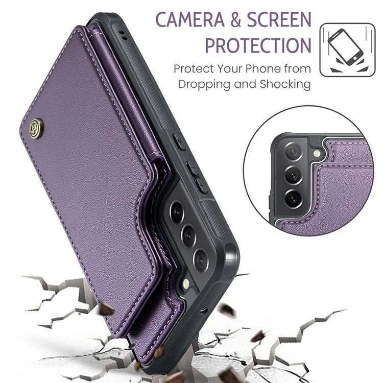 CASEME C22 Series for Samsung Galaxy S21 FE 5G Case RFID Blocking 4 Card Slots Phone Protective Cover