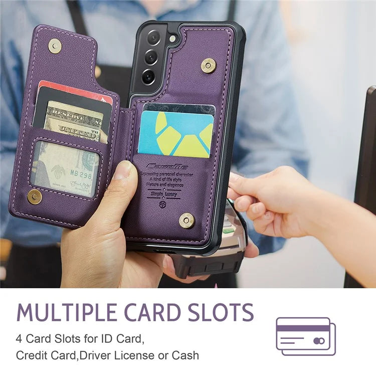 CASEME C22 Series for Samsung Galaxy S21 FE 5G Case RFID Blocking 4 Card Slots Phone Protective Cover