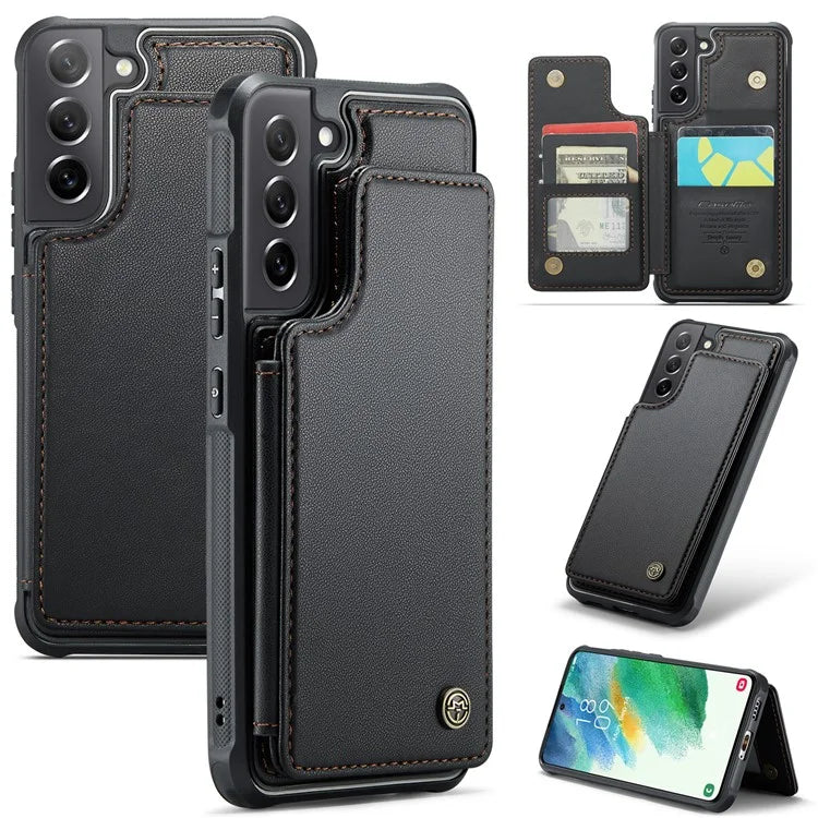 CASEME C22 Series for Samsung Galaxy S21 FE 5G Case RFID Blocking 4 Card Slots Phone Protective Cover