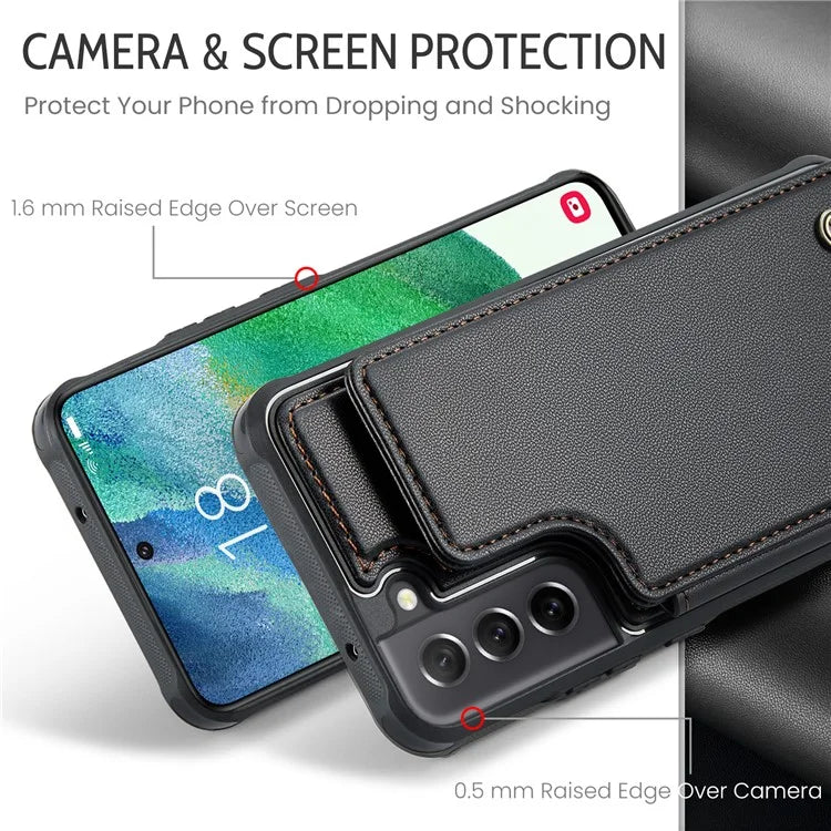 CASEME C22 Series for Samsung Galaxy S21 FE 5G Case RFID Blocking 4 Card Slots Phone Protective Cover