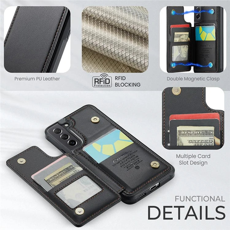 CASEME C22 Series for Samsung Galaxy S21 FE 5G Case RFID Blocking 4 Card Slots Phone Protective Cover