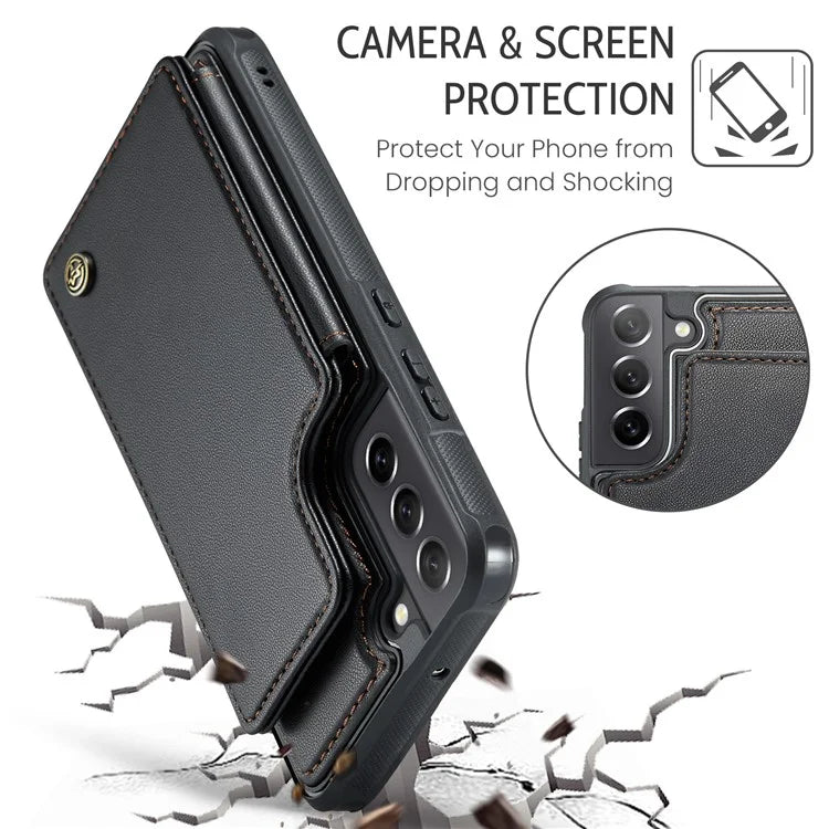 CASEME C22 Series for Samsung Galaxy S21 FE 5G Case RFID Blocking 4 Card Slots Phone Protective Cover