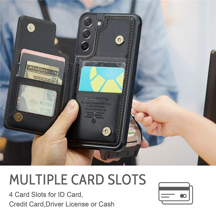CASEME C22 Series for Samsung Galaxy S21 FE 5G Case RFID Blocking 4 Card Slots Phone Protective Cover