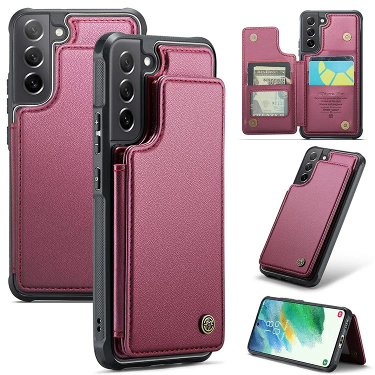CASEME C22 Series for Samsung Galaxy S21 FE 5G Case RFID Blocking 4 Card Slots Phone Protective Cover