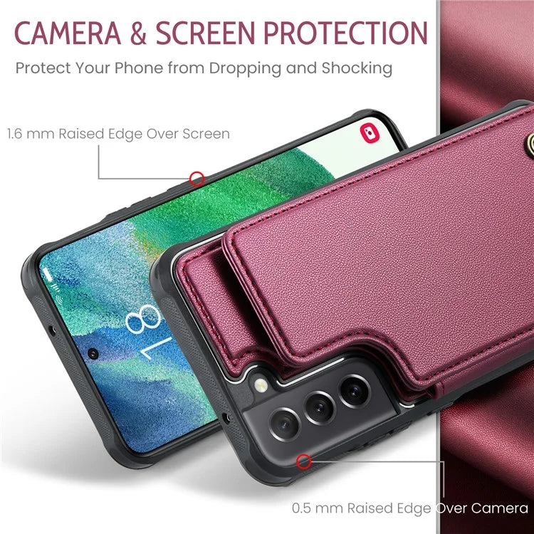 CASEME C22 Series for Samsung Galaxy S21 FE 5G Case RFID Blocking 4 Card Slots Phone Protective Cover