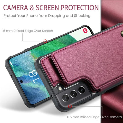 CASEME C22 Series for Samsung Galaxy S21 FE 5G Case RFID Blocking 4 Card Slots Phone Protective Cover