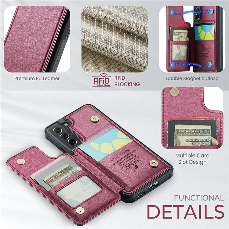 CASEME C22 Series for Samsung Galaxy S21 FE 5G Case RFID Blocking 4 Card Slots Phone Protective Cover
