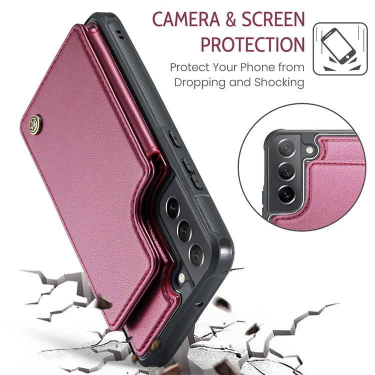 CASEME C22 Series for Samsung Galaxy S21 FE 5G Case RFID Blocking 4 Card Slots Phone Protective Cover