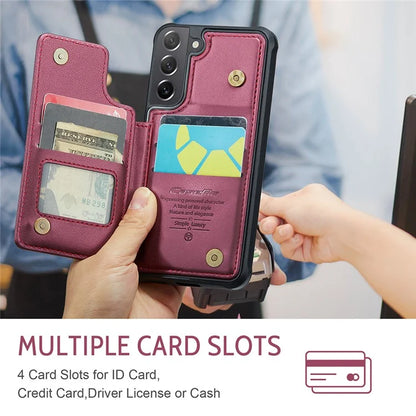 CASEME C22 Series for Samsung Galaxy S21 FE 5G Case RFID Blocking 4 Card Slots Phone Protective Cover