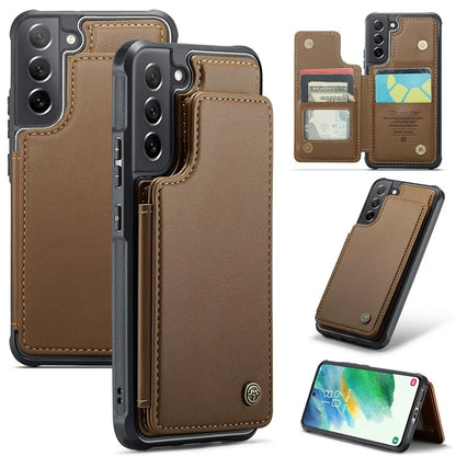 CASEME C22 Series for Samsung Galaxy S21 FE 5G Case RFID Blocking 4 Card Slots Phone Protective Cover