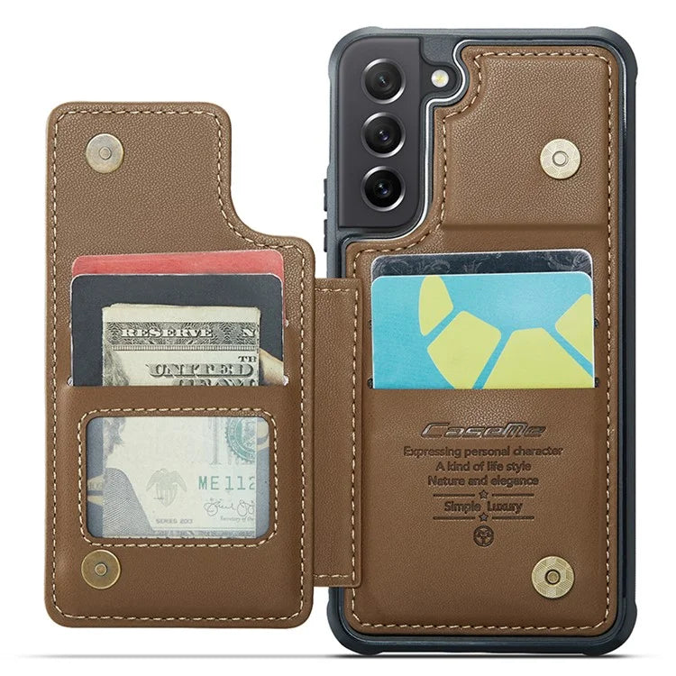 CASEME C22 Series for Samsung Galaxy S21 FE 5G Case RFID Blocking 4 Card Slots Phone Protective Cover