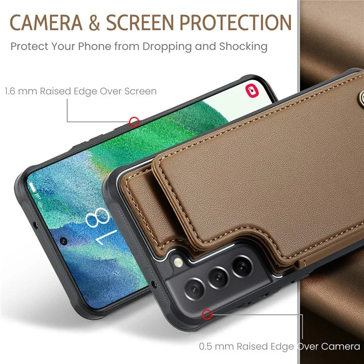 CASEME C22 Series for Samsung Galaxy S21 FE 5G Case RFID Blocking 4 Card Slots Phone Protective Cover