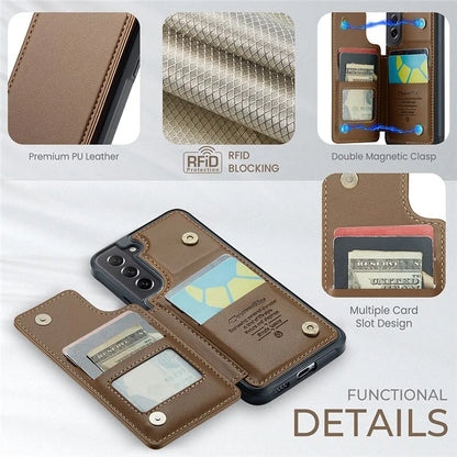 CASEME C22 Series for Samsung Galaxy S21 FE 5G Case RFID Blocking 4 Card Slots Phone Protective Cover