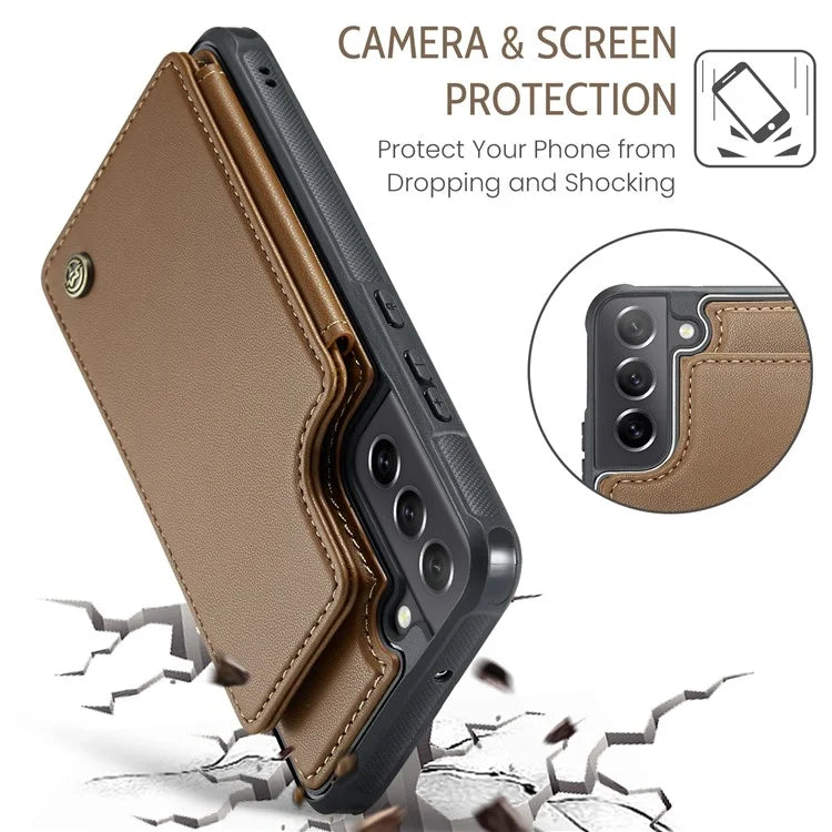 CASEME C22 Series for Samsung Galaxy S21 FE 5G Case RFID Blocking 4 Card Slots Phone Protective Cover