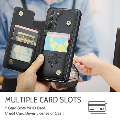 CASEME C22 Series For Samsung Galaxy S21+ 5G Case 5 Card Slots RFID Blocking Kickstand Phone Cover