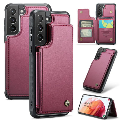 CASEME C22 Series For Samsung Galaxy S21+ 5G Case 5 Card Slots RFID Blocking Kickstand Phone Cover