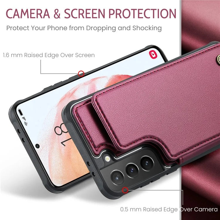 CASEME C22 Series For Samsung Galaxy S21+ 5G Case 5 Card Slots RFID Blocking Kickstand Phone Cover
