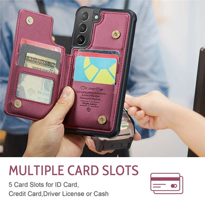 CASEME C22 Series For Samsung Galaxy S21+ 5G Case 5 Card Slots RFID Blocking Kickstand Phone Cover